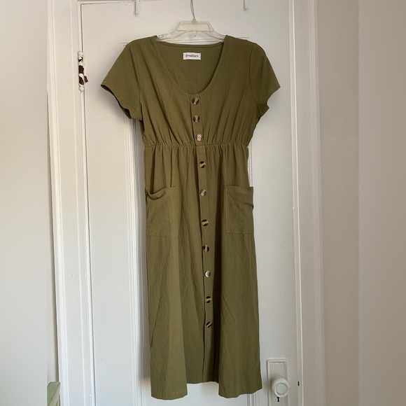 NEW Dressbarn Khaki Green Midi Dress with Pockets - Picture 4 of 6
